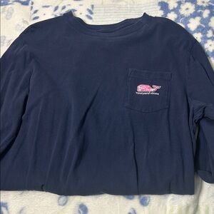 Vineyard Vines Kids Long Sleeve Tee in Navy with Pink Logo
